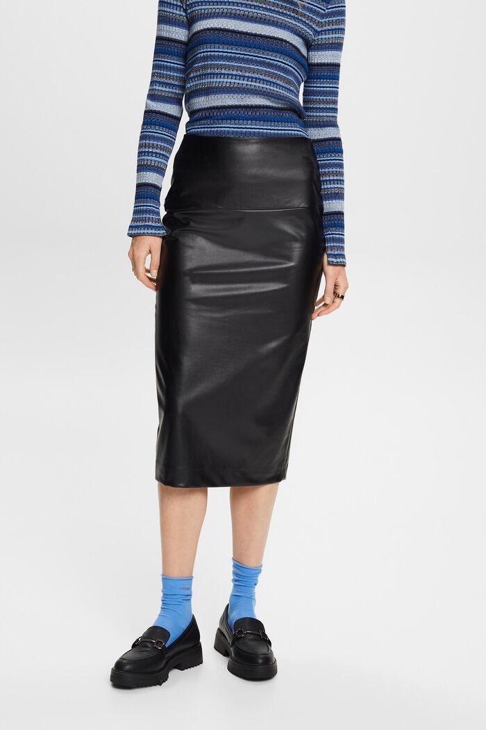Faux Leather Midi Skirt, BLACK, detail image number 0