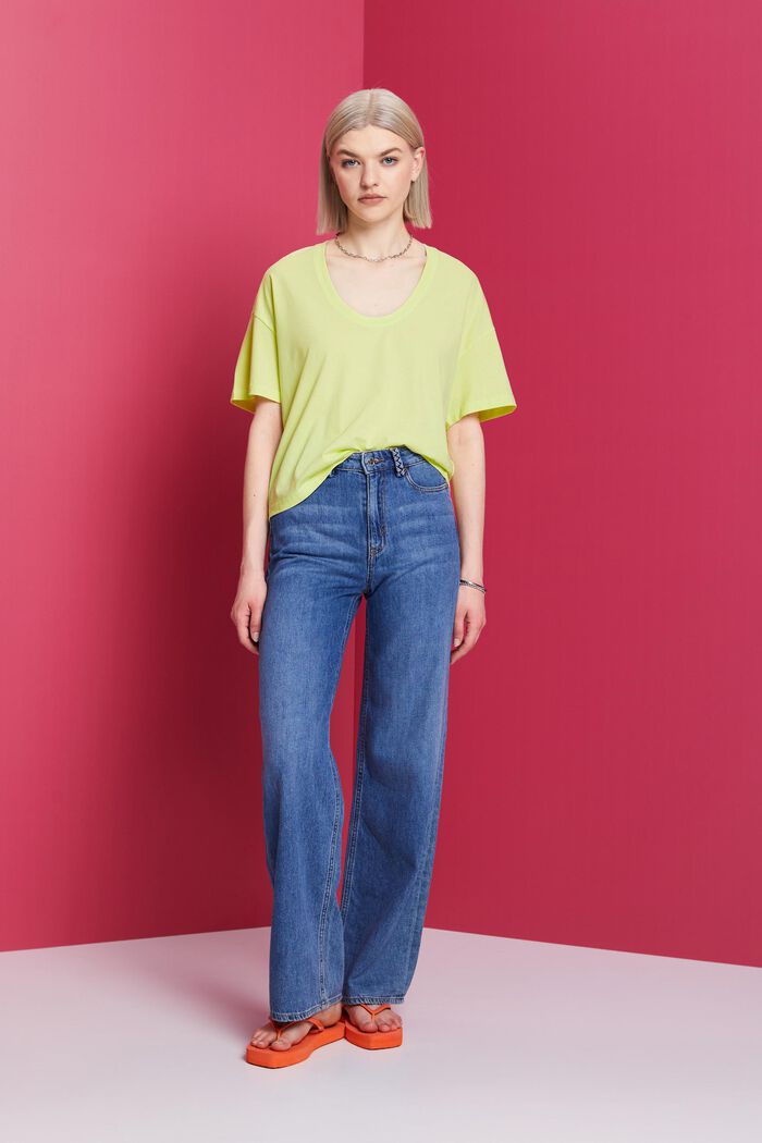 Cropped oversize t-shirt, 100% cotton, LIME YELLOW, detail image number 4