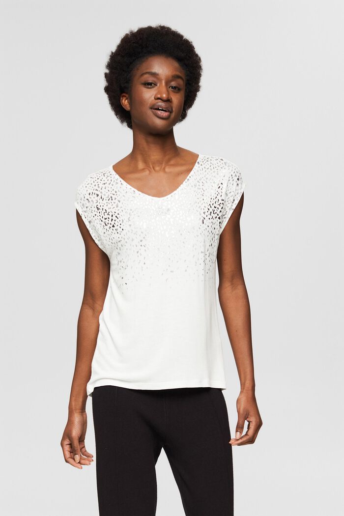 Top with a glitter print, LENZING™ ECOVERO™, OFF WHITE, detail image number 0