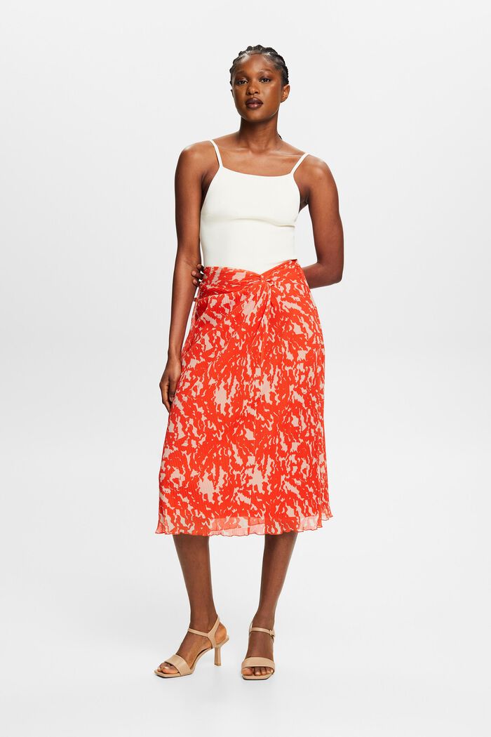 Printed Mesh Midi Skirt, BRIGHT ORANGE, detail image number 5