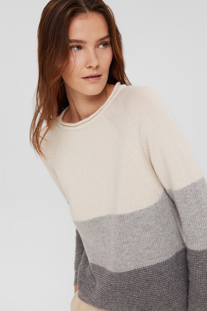 Jumper with block stripes in a wool blend, LIGHT GREY, detail image number 6