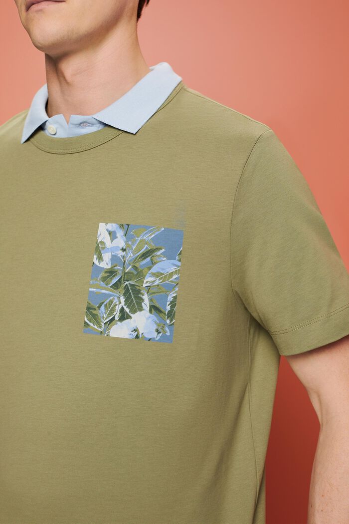 Jersey t-shirt with chest print, 100% cotton, LIGHT KHAKI, detail image number 2