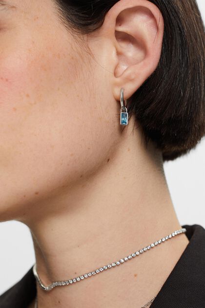 Small hoop earrings with pendant, stainless steel