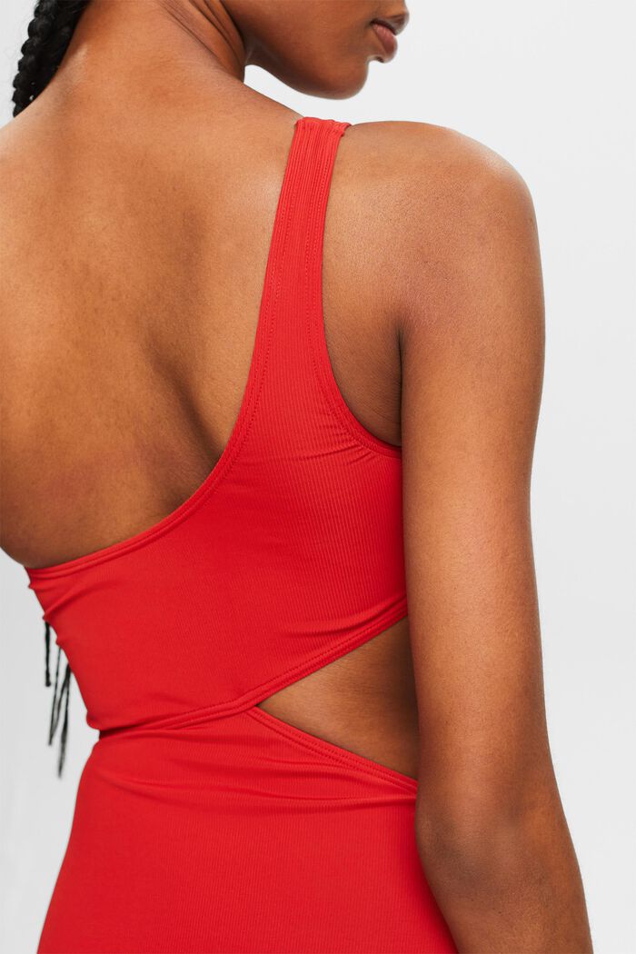 One-Shoulder Cutout Swimsuit, DARK RED, detail image number 1