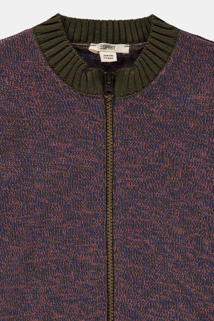 Cotton blend zip-up cardigan, KHAKI GREEN, detail image number 2