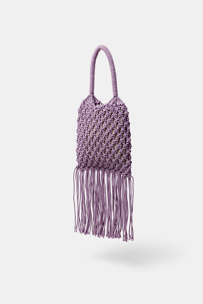 Striped Tasseled Crochet Tote, LILAC, detail image number 2