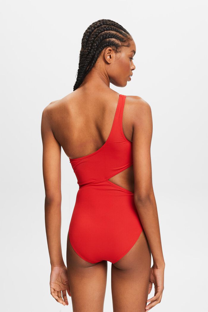 One-Shoulder Cutout Swimsuit, DARK RED, detail image number 3