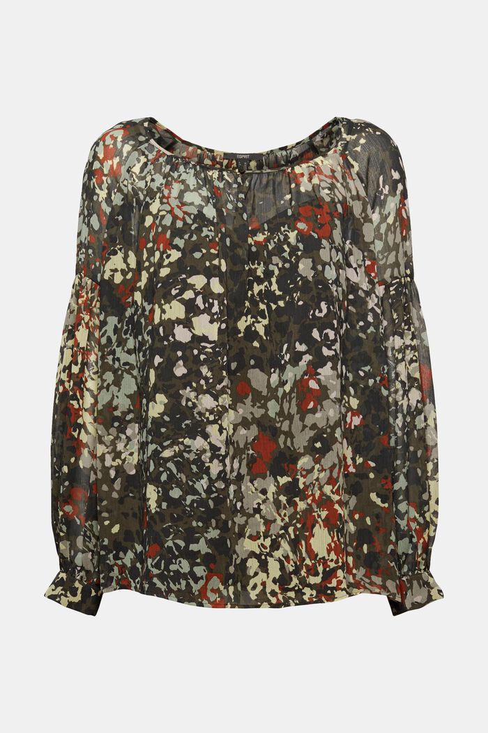Recycled: floral blouse in chiffon, DARK KHAKI, detail image number 5