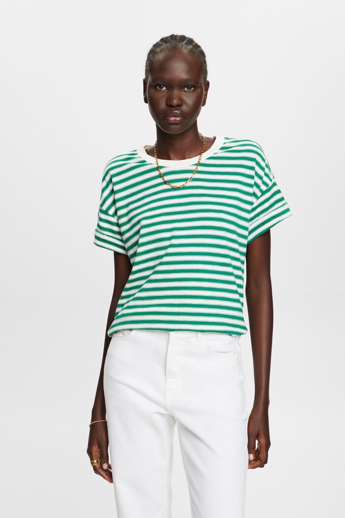 Striped t-shirt, 100% cotton, DARK GREEN, detail image number 0