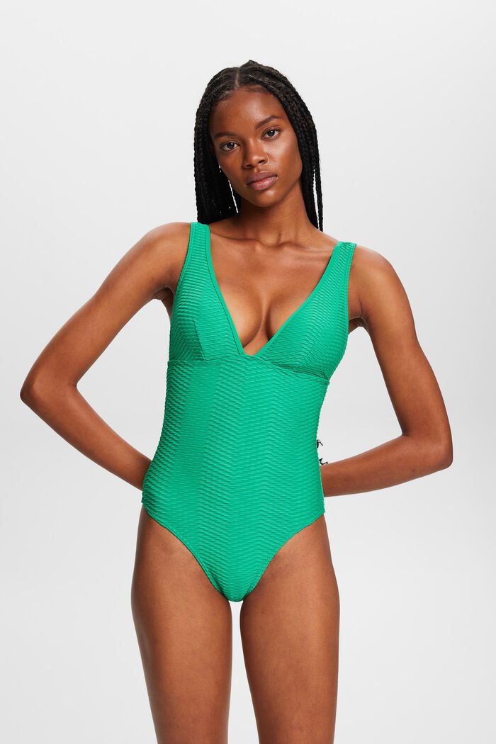 Recycled: textured swimsuit, GREEN, detail image number 0