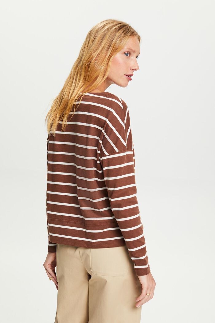 Striped Cotton Longsleeve Top, TOFFEE, detail image number 4