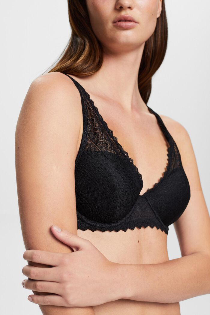 Padded Graphic Lace Bra, BLACK, detail image number 1