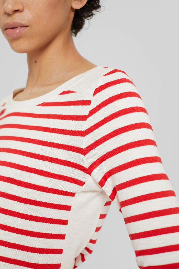 Striped long sleeve top in cotton, ORANGE RED, detail image number 2