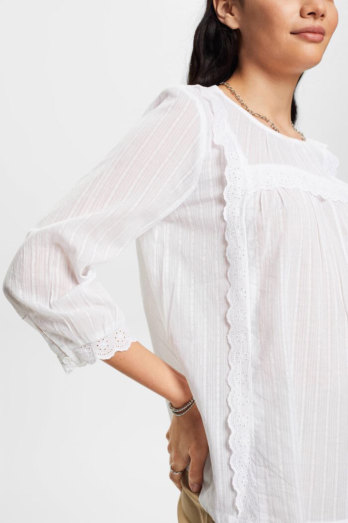 Scallop-edge lace blouse, WHITE, detail image number 2