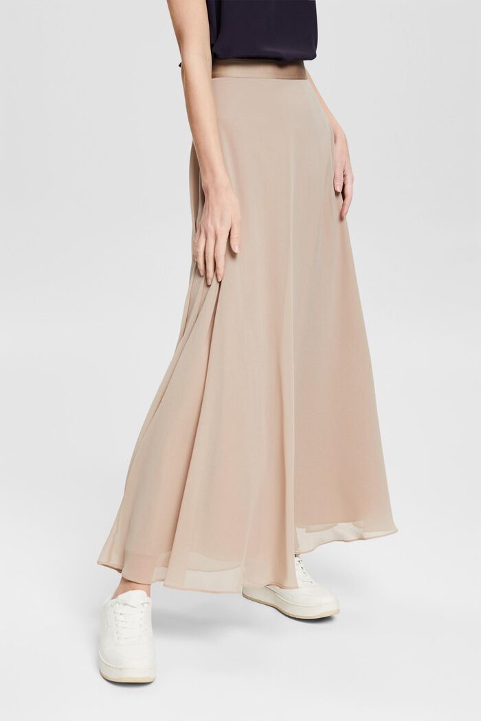 Made of recycled material: midi-length chiffon skirt, LIGHT TAUPE, detail image number 0