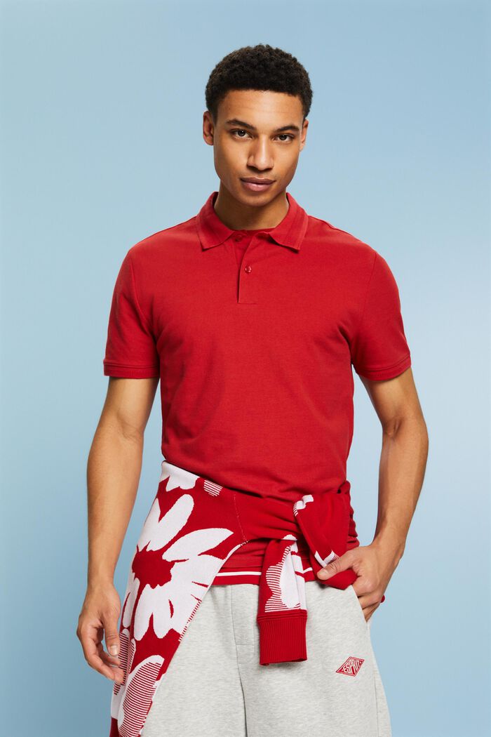 Pima Cotton Piqué Polo Shirt, DARK RED, detail image number 4