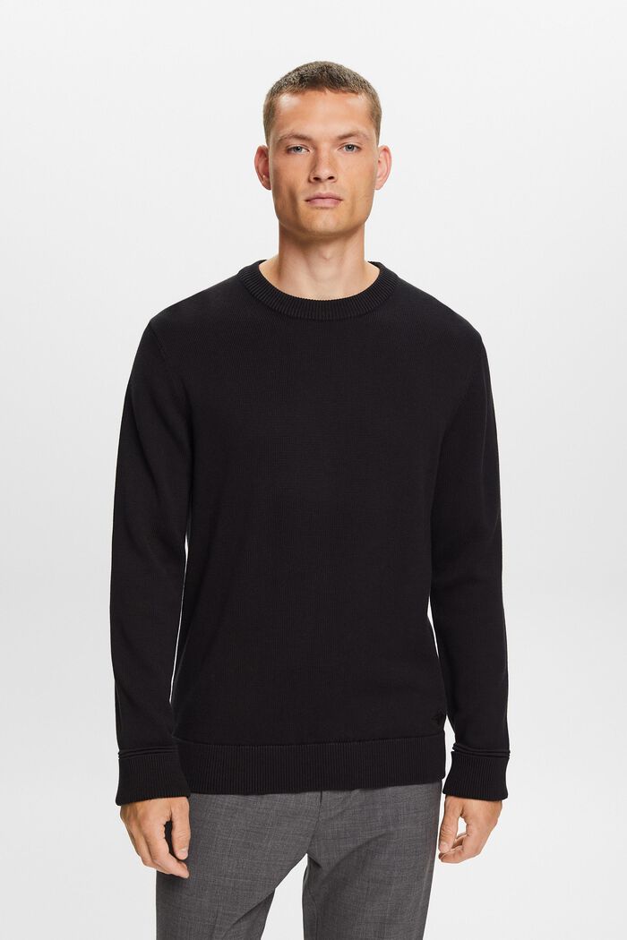 Cotton Crewneck Sweater, BLACK, detail image number 0