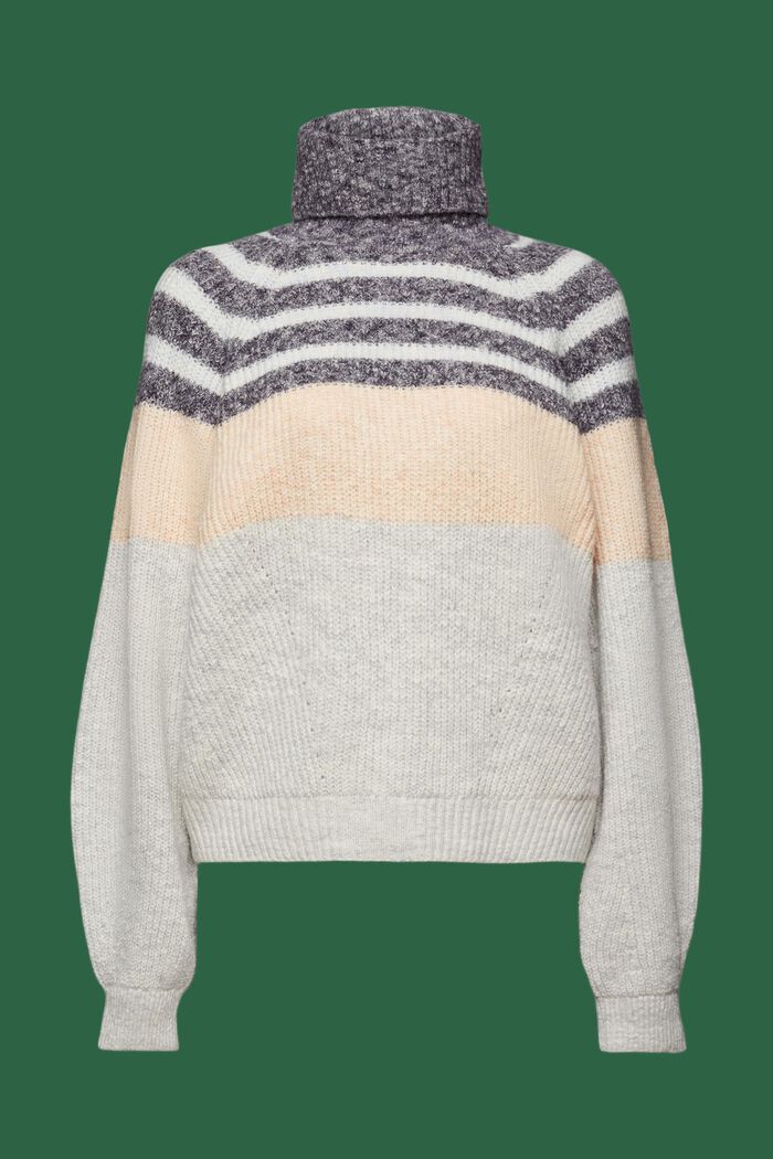 Striped Rib-Knit Turtleneck Sweater, LIGHT GREY, detail image number 7