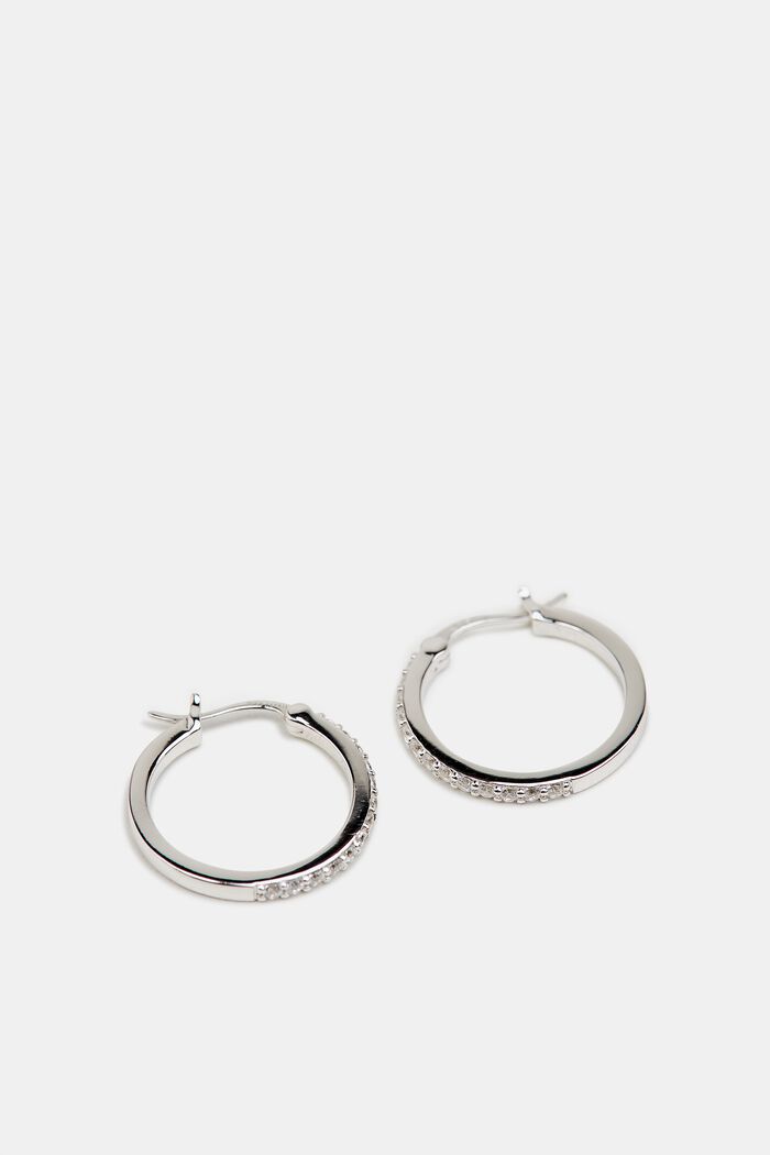 Hoop earrings set with zirconia, sterling silver, SILVER, overview