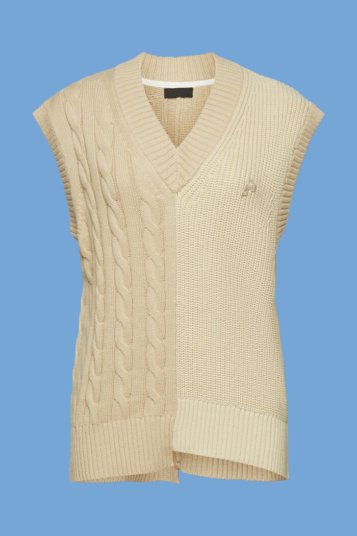 Mixed pattern chunky knit slipover, BEIGE, detail image number 7