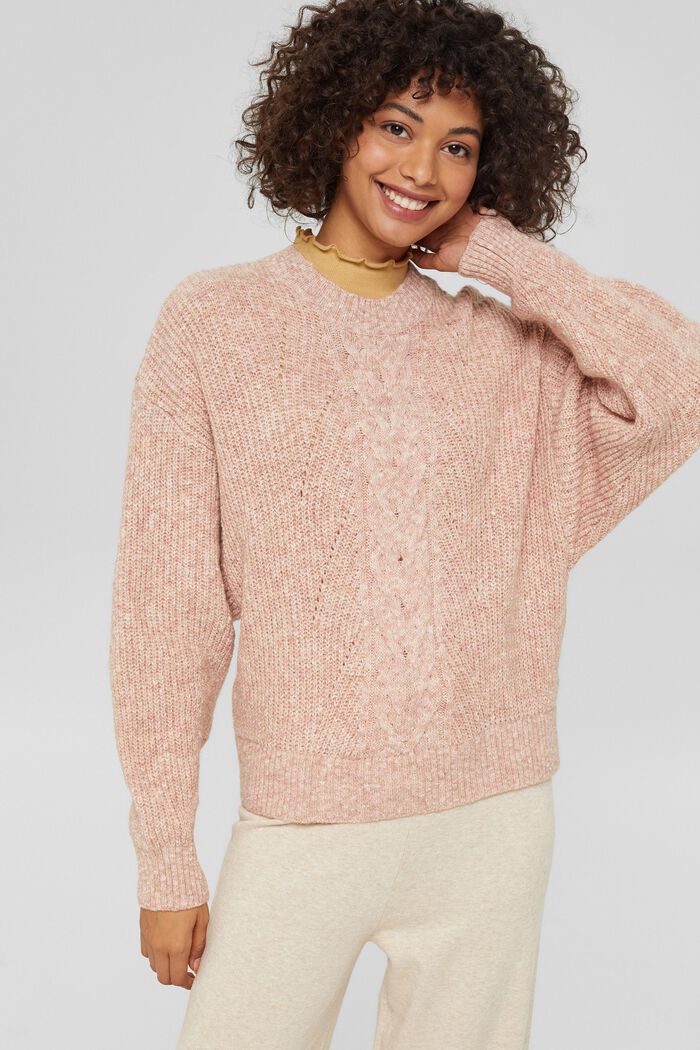 Melange knitted jumper, organic cotton blend, LIGHT RED, detail image number 0