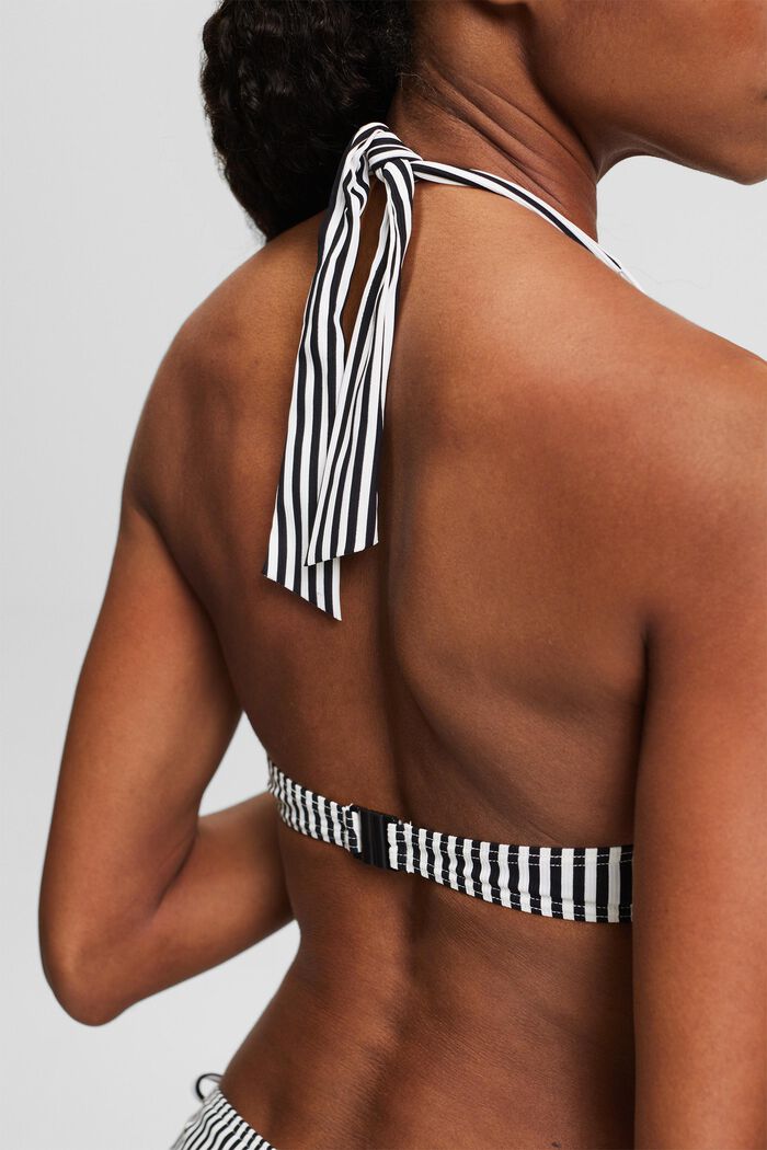 Striped Underwired Halterneck Bikini Top, BLACK, detail image number 1
