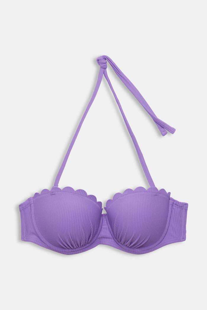 Ribbed bikini top with a scalloped hem, VIOLET, overview