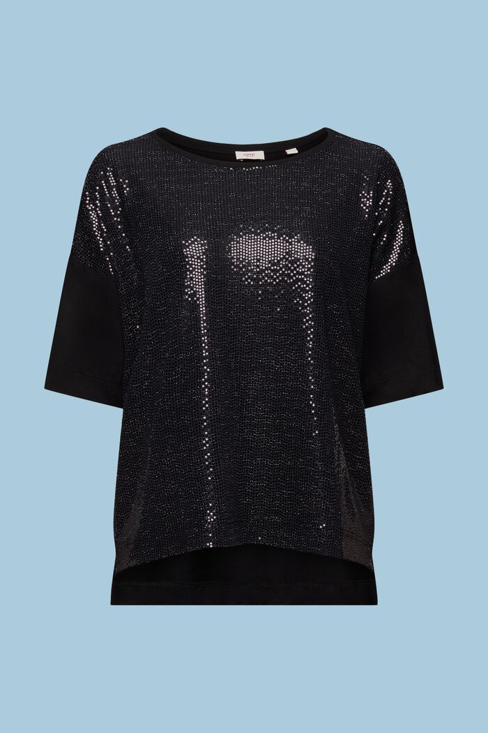 Sequin Appliqué Oversized T-Shirt, BLACK, detail image number 5