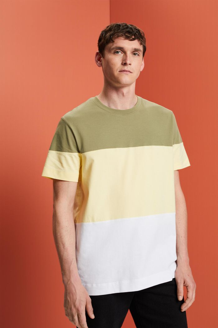 Colorblock t-shirt, 100% cotton, LIGHT KHAKI, detail image number 0