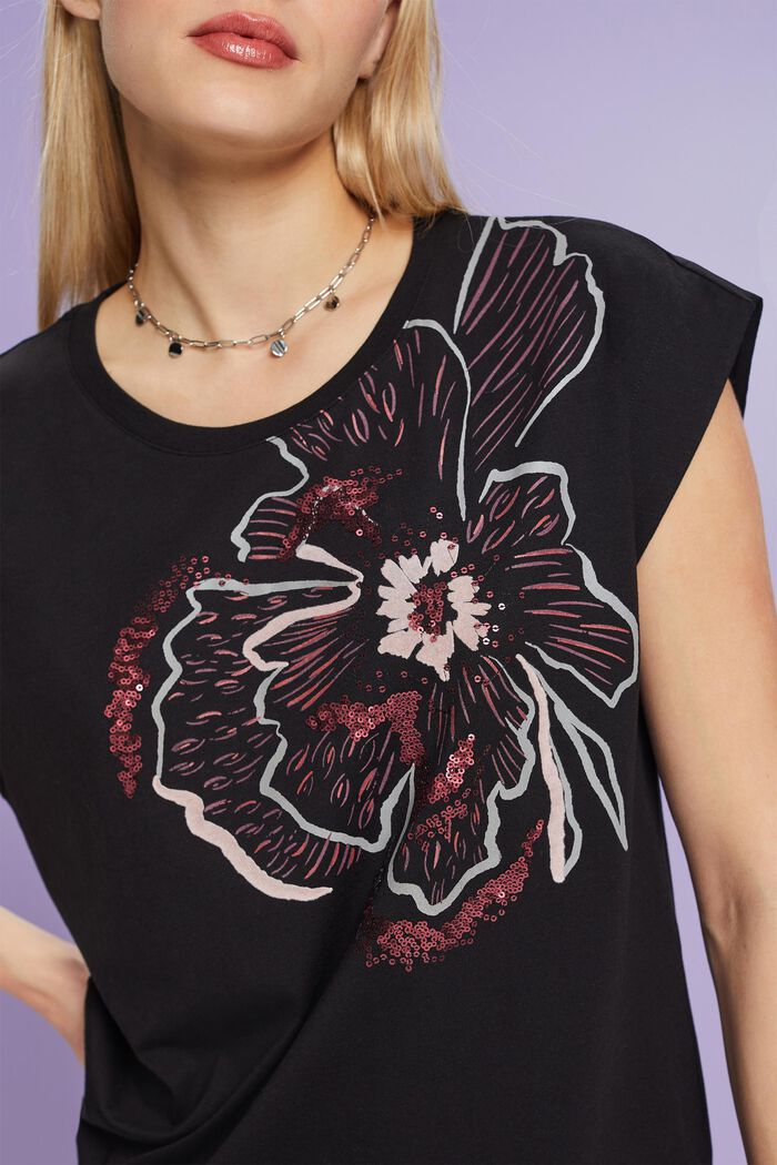 Sequin Print Sleeveless T-Shirt, BLACK, detail image number 3