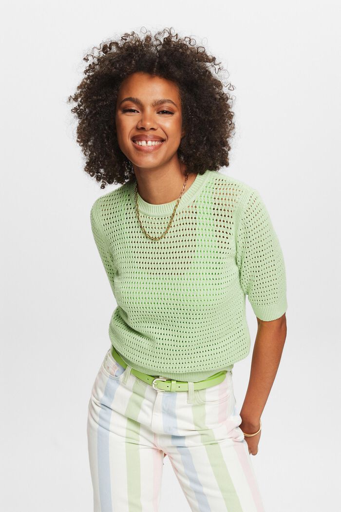Mesh Short-Sleeve Sweater, LIGHT GREEN, detail image number 0
