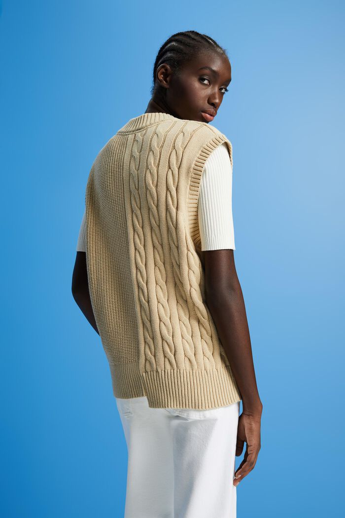 Mixed pattern chunky knit slipover, BEIGE, detail image number 3