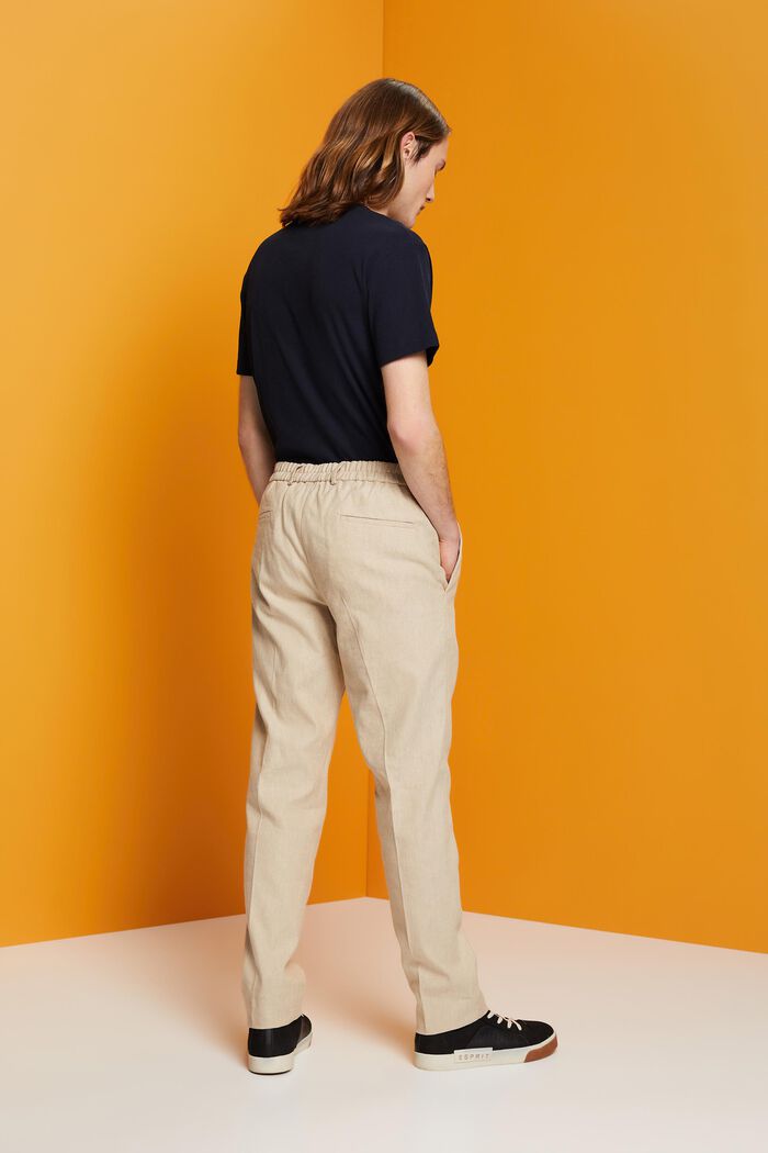 Slim fit trousers in a cotton-linen blend, KHAKI BEIGE, detail image number 3