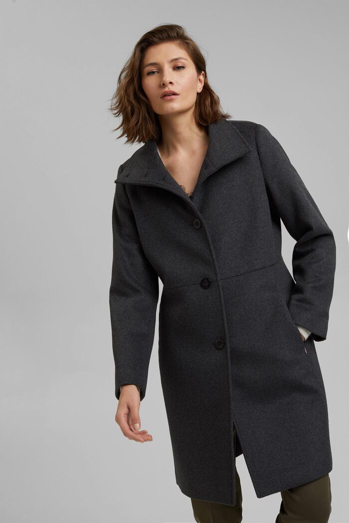 Made of blended wool: Coat with a stand-up collar, ANTHRACITE, detail image number 0