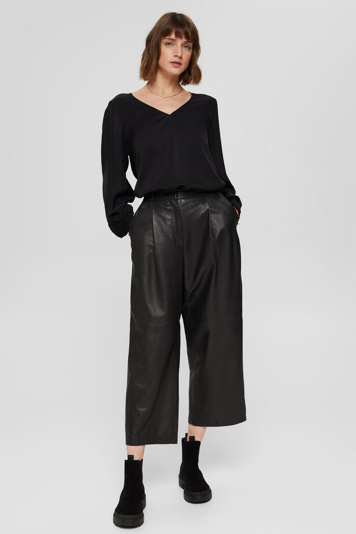 Satin blouse with balloon sleeves, BLACK, detail image number 5