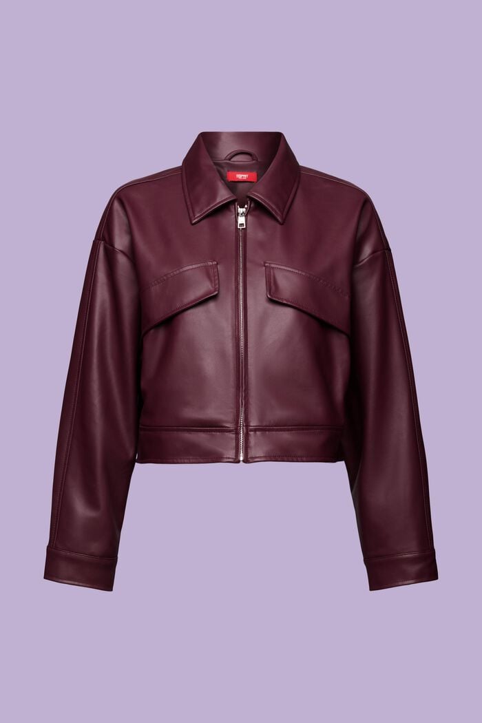 Oversized Faux Leather Blouson, AUBERGINE, detail image number 6