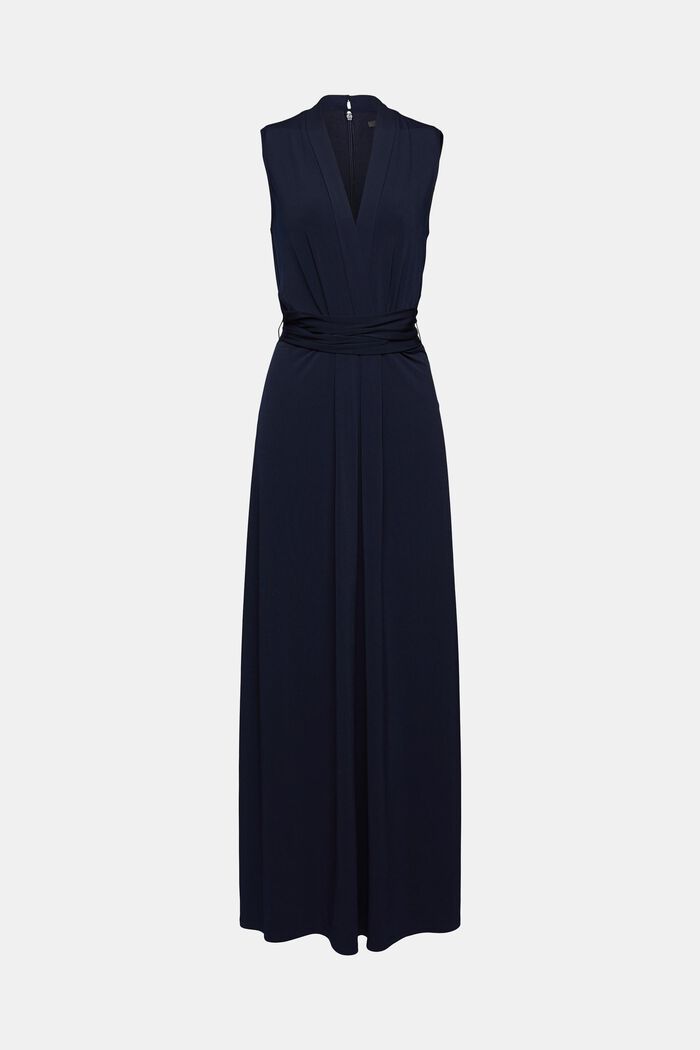 Made of recycled material: maxi dress with a tie-around belt, NAVY, detail image number 8