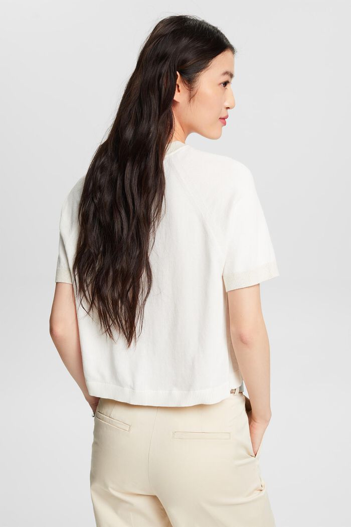 Two-Tone Short-Sleeve Sweater, OFF WHITE, detail image number 2