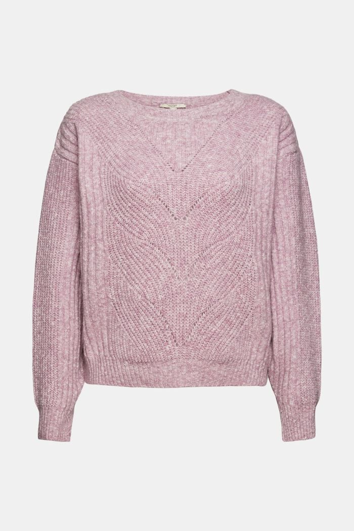 Wool blend: jumper with pattern mix, NEW MAUVE, overview