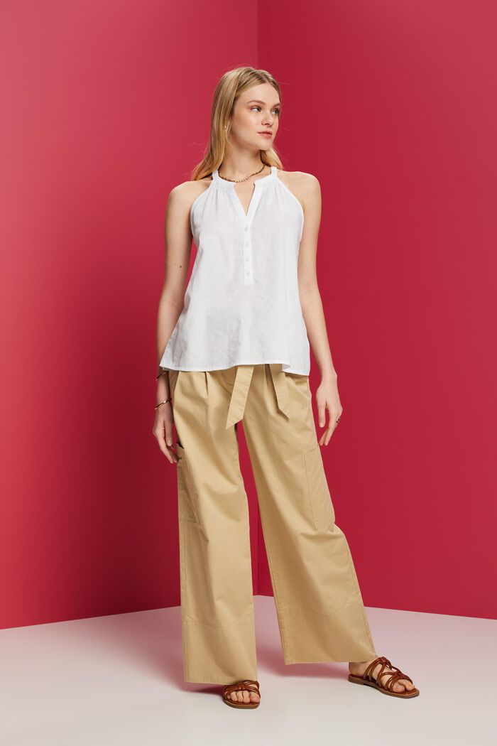 Sleeveless blouse, 100% cotton, WHITE, detail image number 4