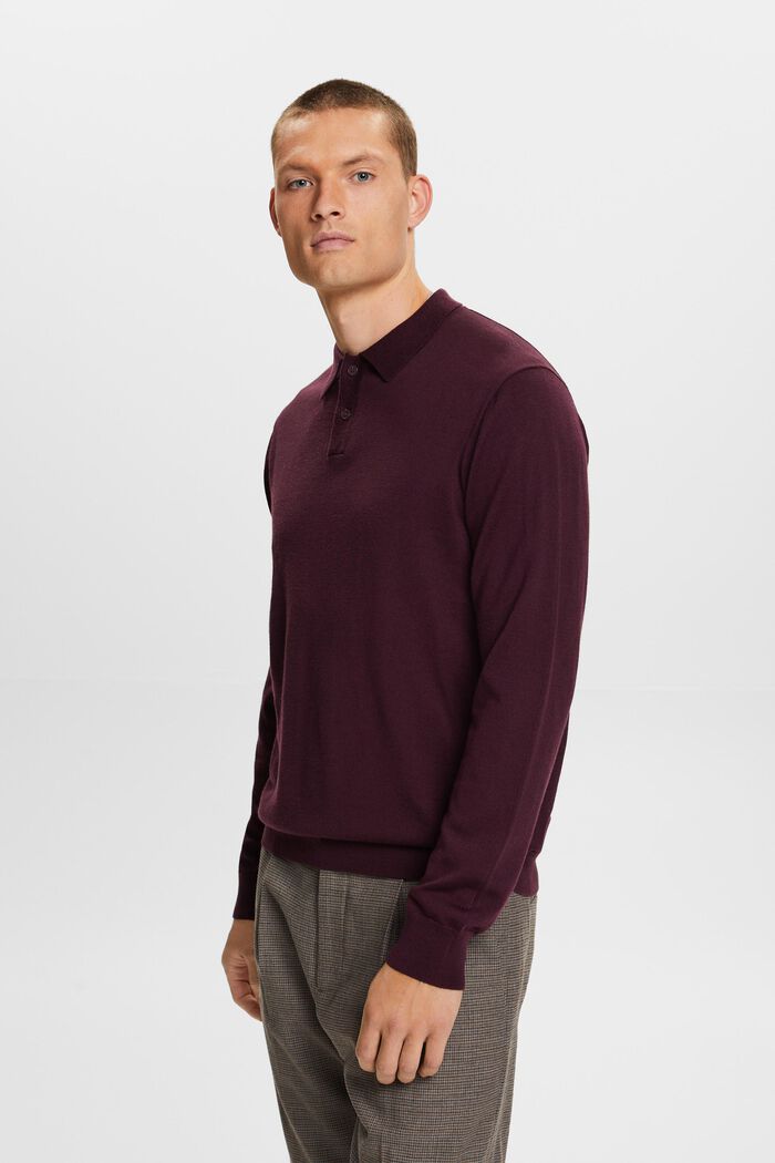 Wool Polo Sweater, AUBERGINE, detail image number 0