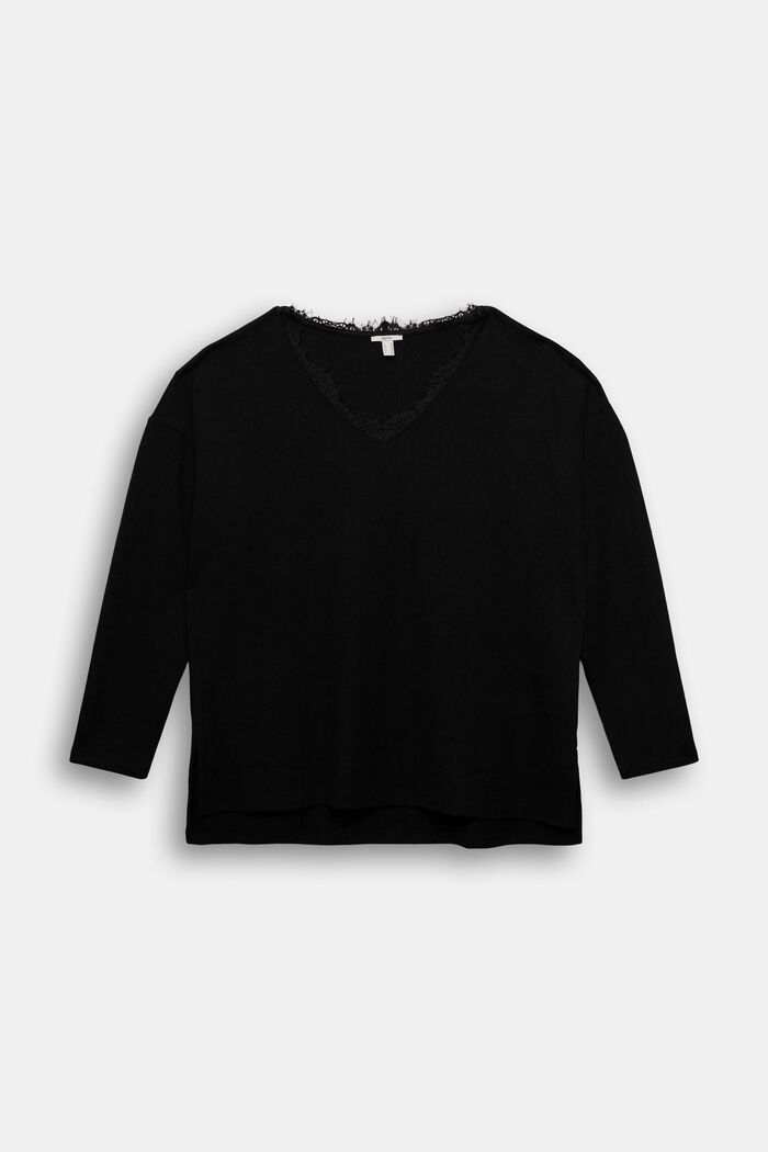 CURVY long sleeve top with lace, BLACK, detail image number 0