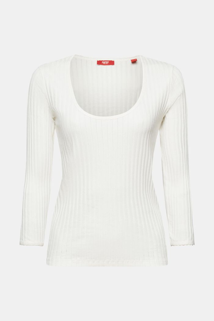 Scoop Neck Pointelle Top, OFF WHITE, detail image number 6