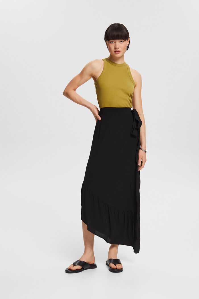 Asymmetric wrap-over skirt, BLACK, overview