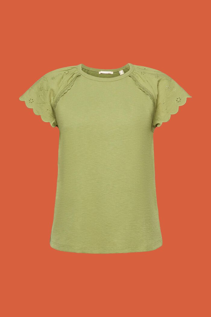 Eyelet Sleeve T-Shirt, PISTACHIO GREEN, detail image number 6
