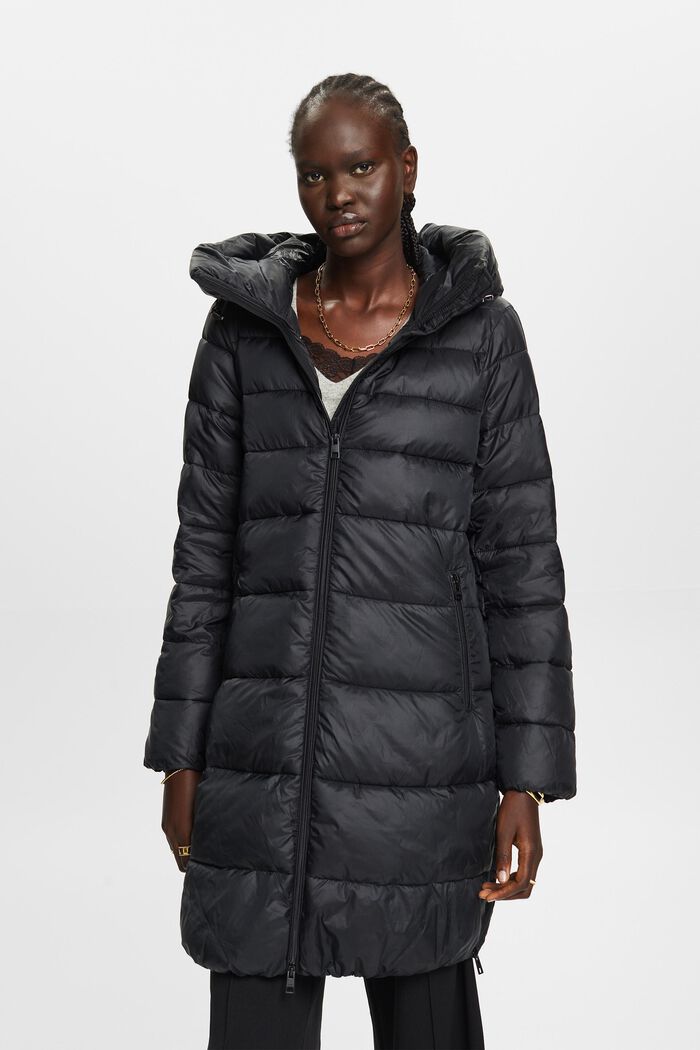 Recycled: puffer coat with a hood, BLACK, detail image number 0