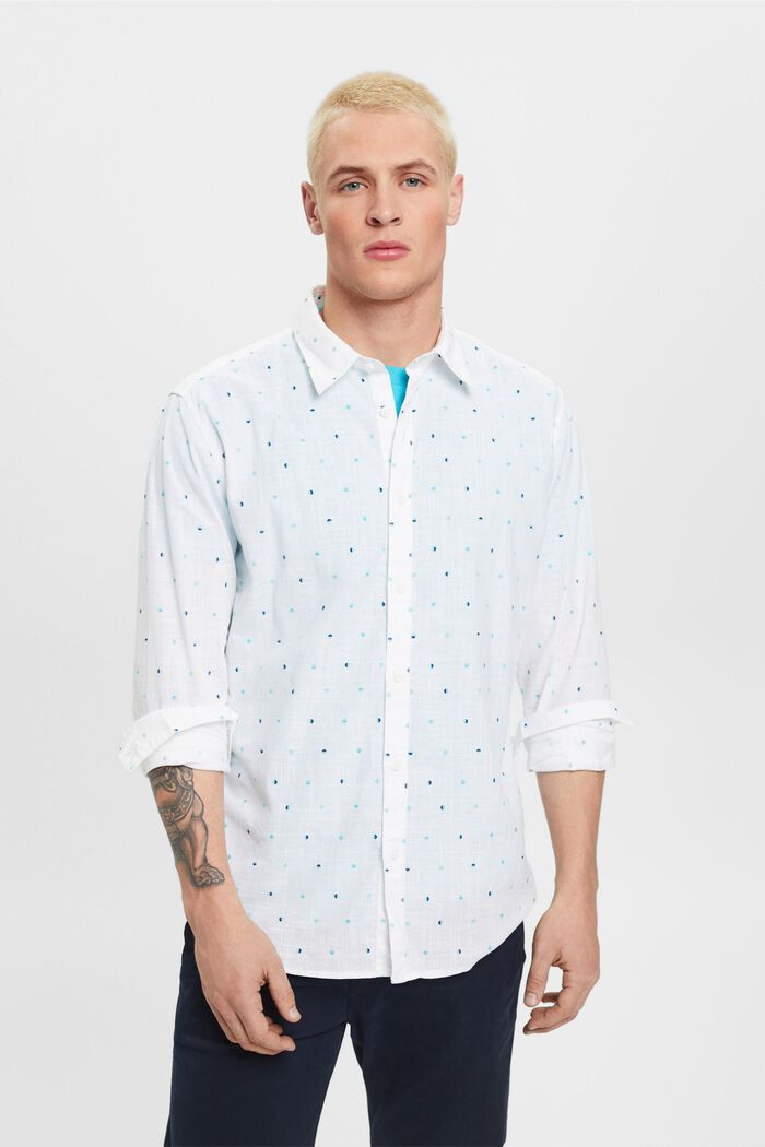 Slub cotton shirt with lunar dot pattern, WHITE, detail image number 0