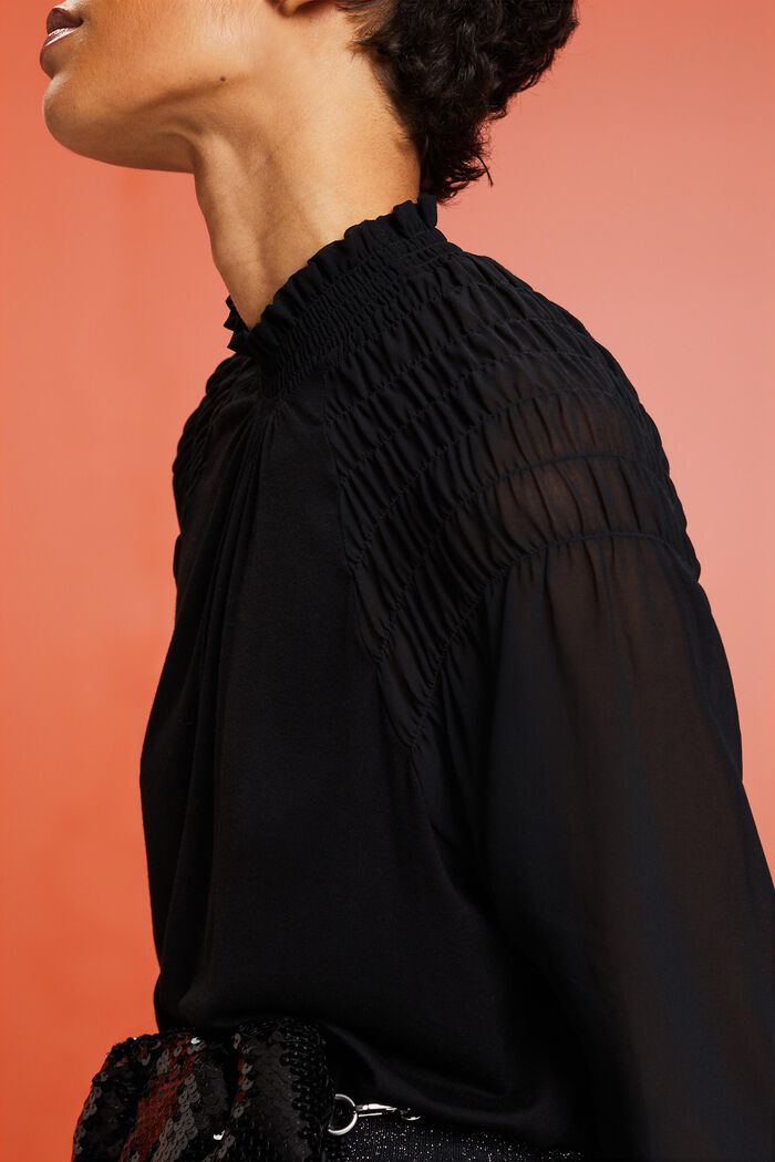 Mixed Fabric Longsleeve Top, BLACK, detail image number 3