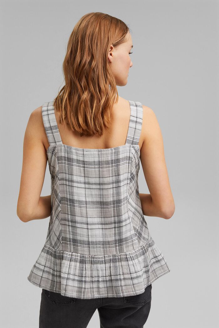 Double-faced check blouse top, 100% cotton, BLACK, detail image number 3