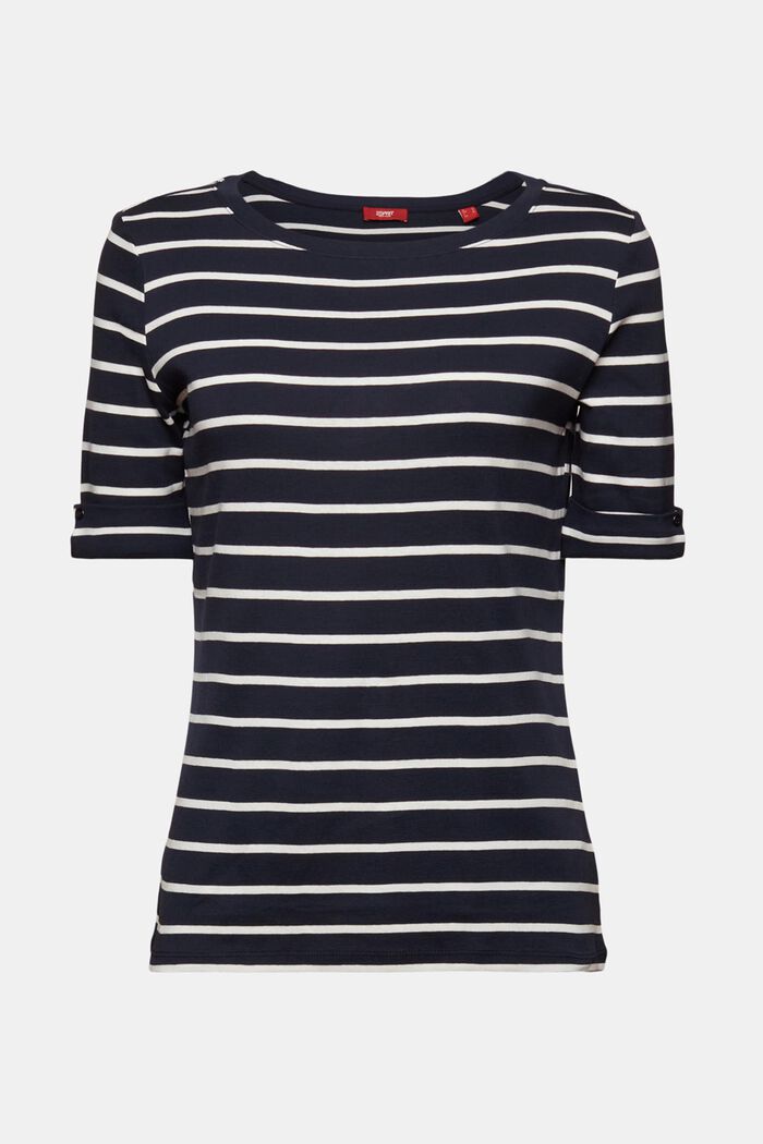 Striped Round Neck Cotton Top, NAVY, detail image number 6
